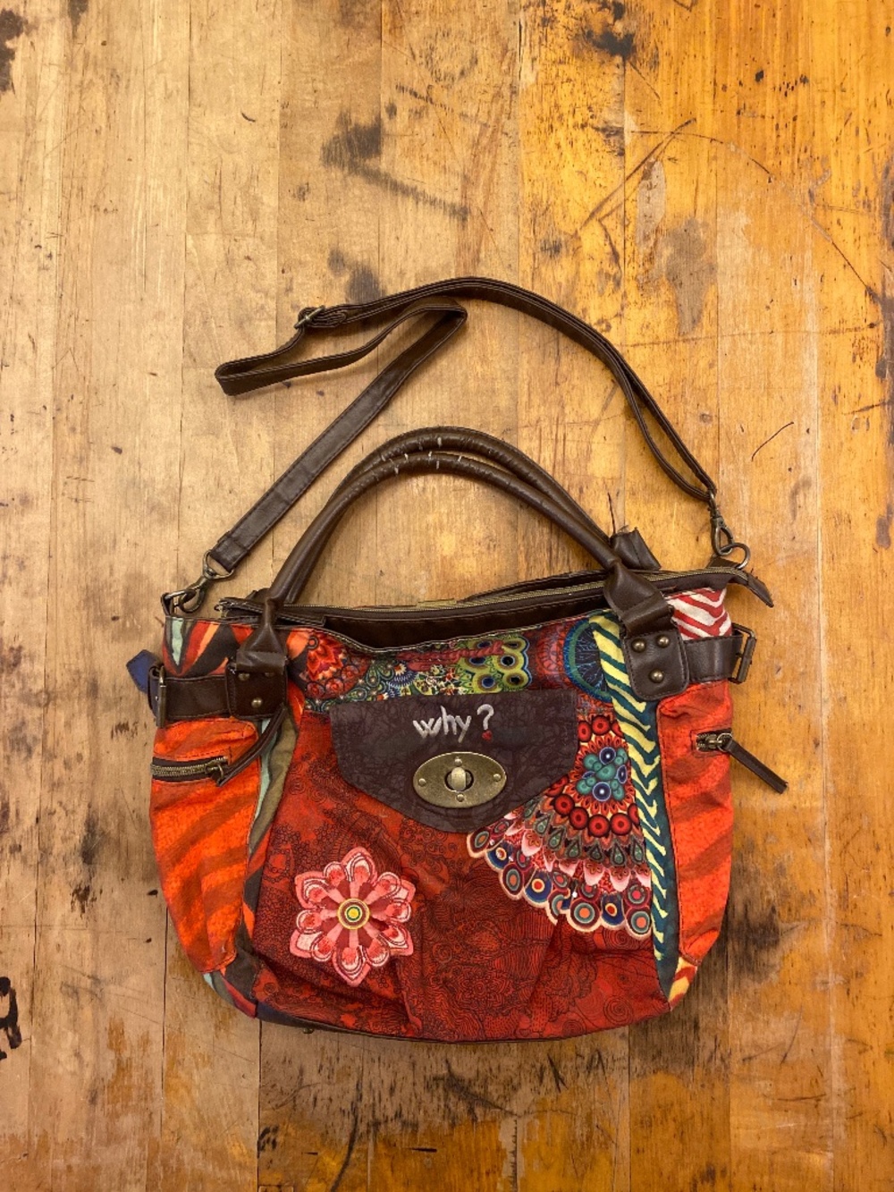 Vintage Desigual Barcelona Boho Patchwork Satchel / Crossbody Bag